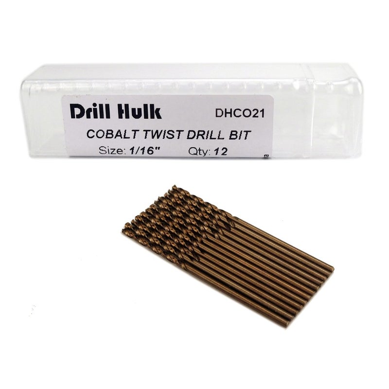 Drill Hulk 1/16-Inch Cobalt Steel M35 Jobber Length Twist Drill Bits for Hard Metal, Stainless Steel, Pack of 12 - Image 1